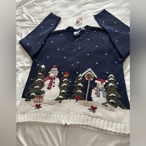 Vintage Croft & Barrow winter snowman embroidered zip-up cardigan sweater. NWT